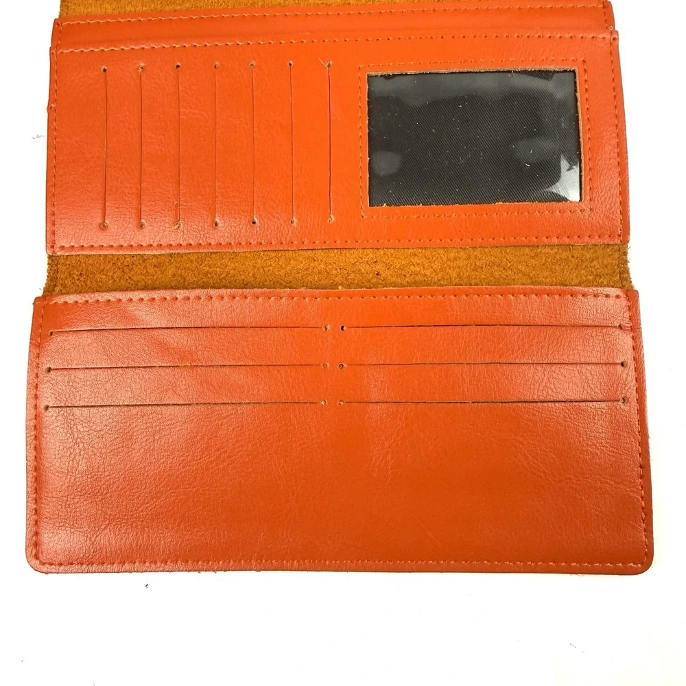 Mongolian Leather‎ Wallet Handmade Burnt Orange Leather Organizer Trifold New